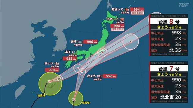 台風7号・8号ダブル台風接近 27日は警報級の雨風に注意 福島【台風情報】|TBS NEWS DIG
