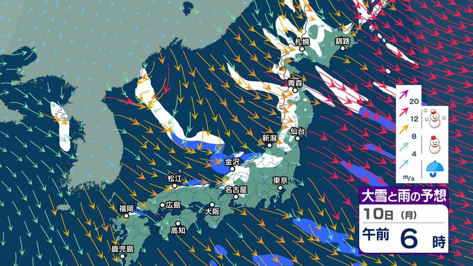 大雪のピークは越えても10日は雪【2週間天気】12日は南よりの風が吹き全国的に気温上昇の見込み　雪解けが進み “融雪災害” に注意【大雪と雨と風のシミュレーション】|TBS NEWS DIG