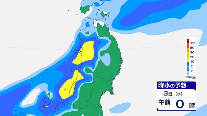 秋田・山形では線状降水帯発生の可能性　3日未明から朝にかけ　能代は観測史上最大の雨量更新　土砂災害や河川氾濫に厳重警戒を【雨と風のシミュレーション】　|　富山のニュース｜天気・防災｜チューリップテレビ