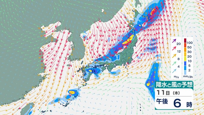 【大雨情報】東北日本海側北部　多いところで1時間に20mmの降雨予想　11日朝から夜遅くにかけて土砂災害に警戒を　【雨風シミュレーション】　|　富山のニュース｜天気・防災｜チューリップテレビ