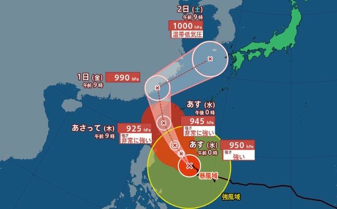 【台風情報 29日午後7時半更新】31日に “非常に強い勢力” で沖縄の南へ【雨風の動きシミュレーション】1日にかけ非常に強い風と大しけのおそれ|TBS NEWS DIG