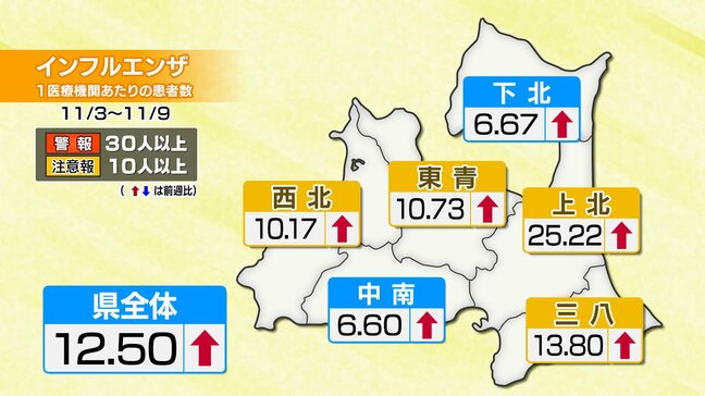 インフルエンザ感染拡大　注意報が4地域（上北・東青・西北・三八）に　患者の増加は5週連続　青森県|TBS NEWS DIG