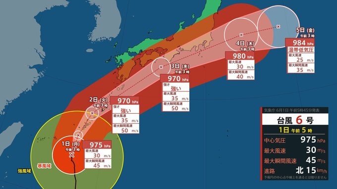 【台風情報】台風6号 雨風のピークへ　沖縄に接近、最大瞬間風速「50メートル」・24時間の雨量「300ミリ」の予想|TBS NEWS DIG