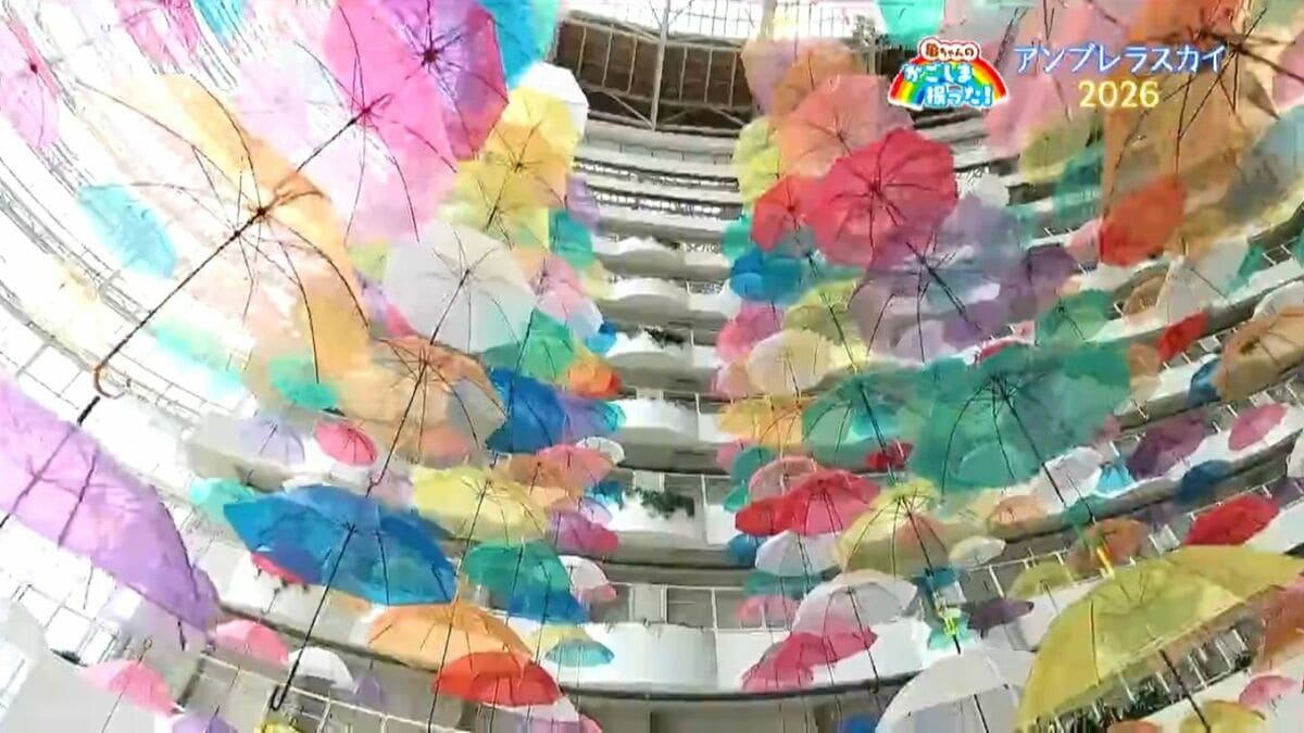 梅雨をカラフルに！1400本の傘アート「アンブレラスカイ」霧島市