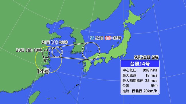 【台風情報】台風14号プラサン Uターンして山陰沖に進み温帯低気圧に 連休は「秋雨前線」南下で警報級の大雨のおそれも【最新の雨と風の予想シミュレーション】|TBS NEWS DIG