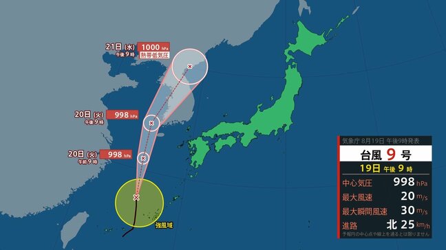 【台風最新情報】ノロノロ台風9号が北上中 東シナ海を進み朝鮮半島へ接近か【進路の最新シミュレーション】|TBS NEWS DIG