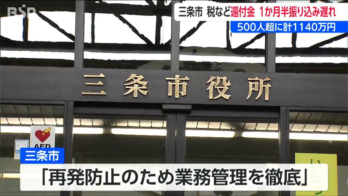 サムネイル_還付金の振り込みがひと月半遅れる 市税や保険料など延べ539人に総額1140万円 新潟・三条市