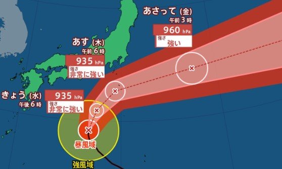 【台風22号(ハーロン）】中心気圧935hPaの “非常に強い” 勢力 …北上 のち東寄りにターンか　八丈島の70kmまで接近へ【雨と風のシミュレーション】|TBS NEWS DIG