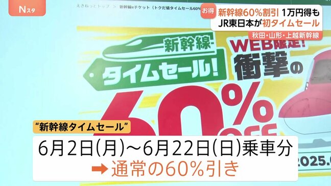 「60％引き？そんなに安く？」JR東日本が初の“新幹線タイムセール”実施！東京ー秋田間が1万円もおトクに|TBS NEWS DIG