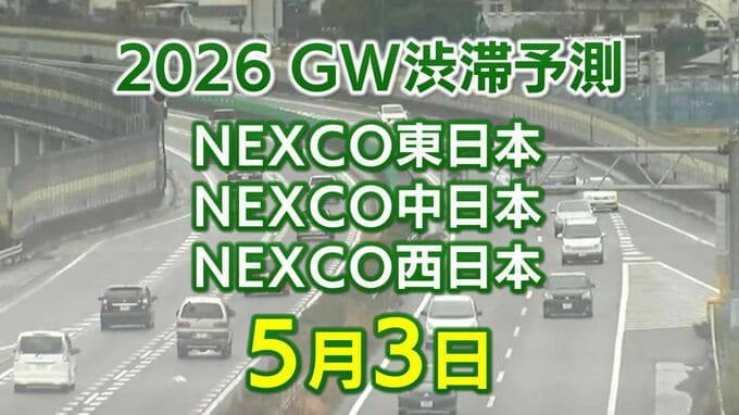 【5月3日に混雑するのはどこ？】相模湖IC付近で40キロ　名谷JCT付近で35キロ　東北道～関越道～中央道～東名～名神～中国道～山陽道～九州道【NEXCO東日本・中日本・西日本 GW 高速道路 渋滞予測2026】|TBS NEWS DIG