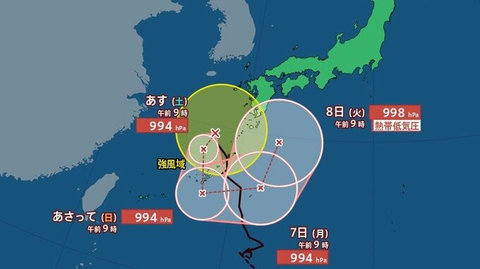 【台風情報】台風24号 沖縄周辺を“クルっと旋回”へ 四国300ミリ、九州250ミリ…大雨警戒　8日に熱帯低気圧に変わる見込み【雨風シミュレーション】　　|　大分のニュース｜OBS NEWS｜大分放送