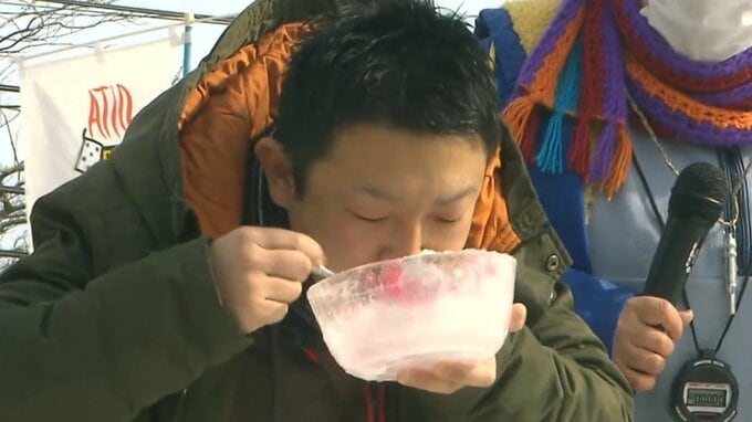 厳しい寒さに震え…かき氷かけこむ　「べっぷ鶴見岳大寒がまん大会」　|　大分のニュース｜OBS NEWS｜大分放送