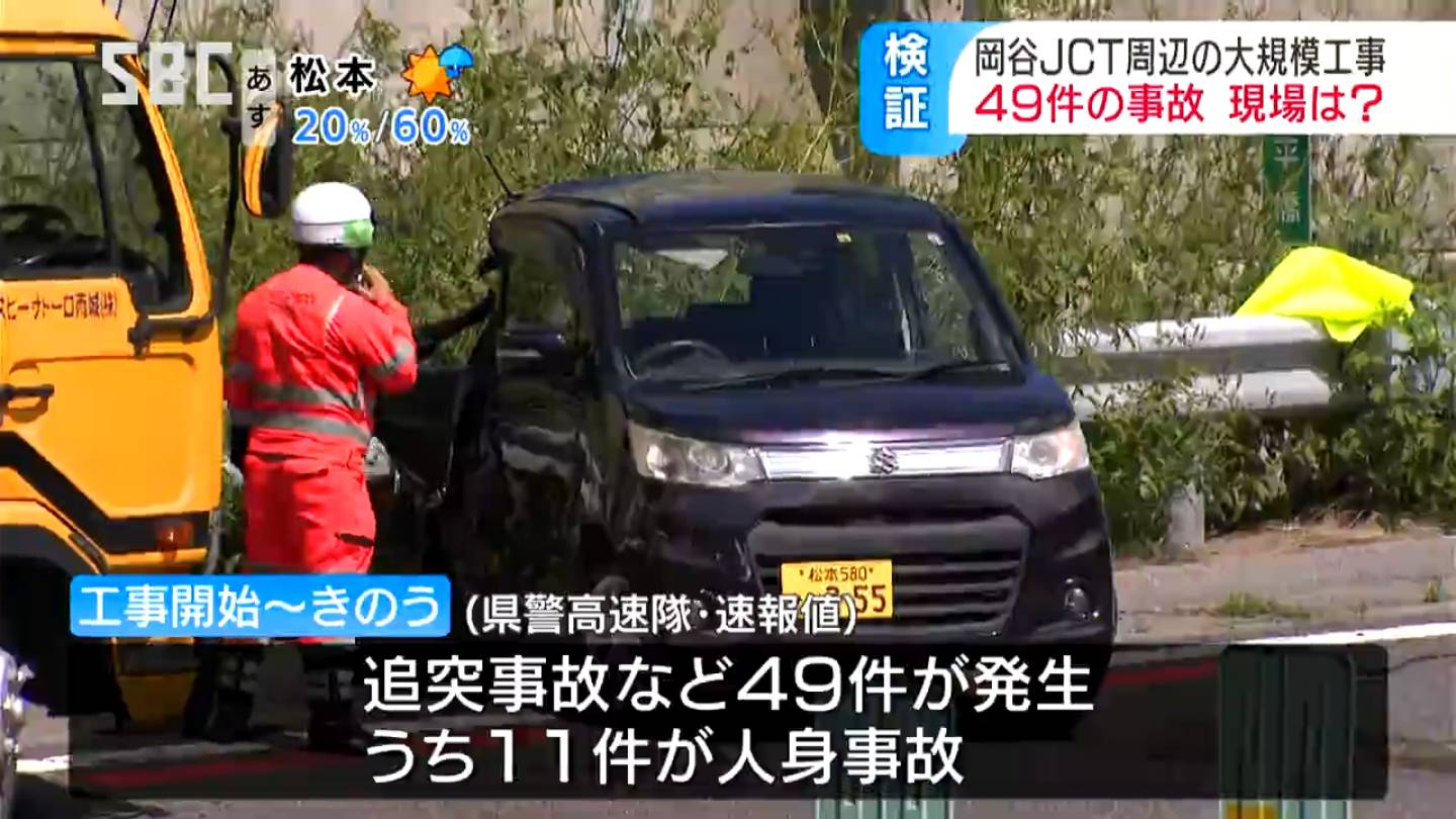 工事渋滞の岡谷JCT周辺での事故49件に…人身事故11件で1人死亡、相次ぐ