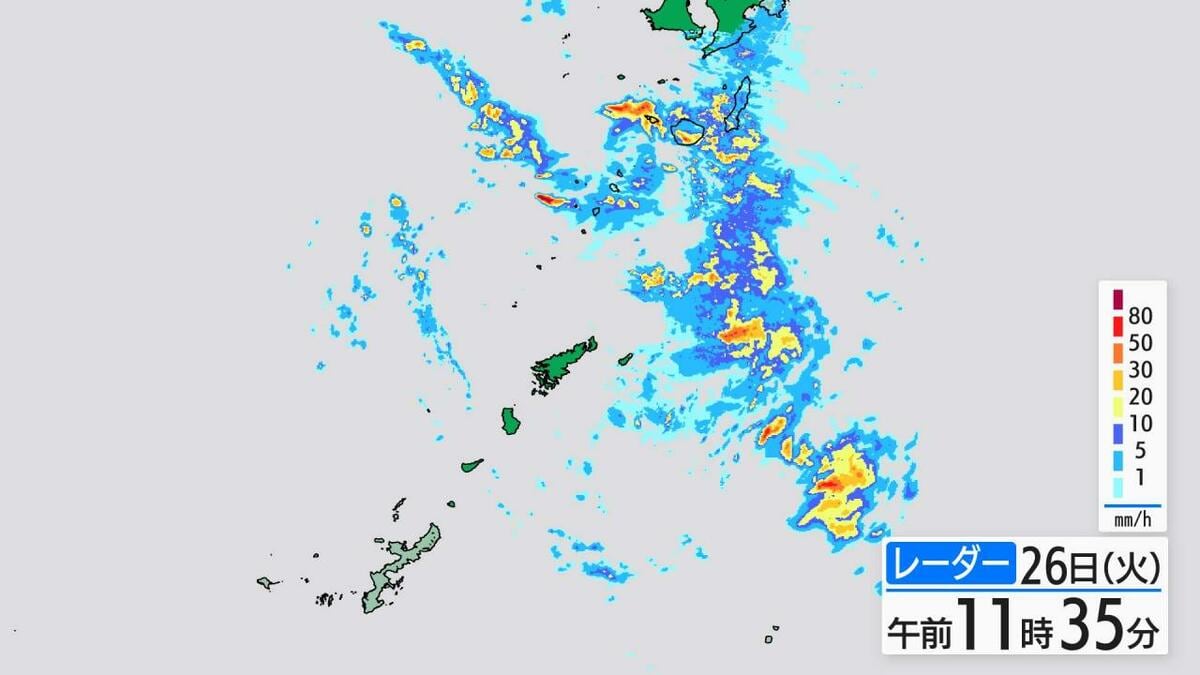 鹿児島県本土・種子屋久でも26日夜から大雨のおそれ　喜界島で1時間70ミリの非常に激しい雨　梅雨前線は九州に北上へ