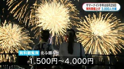 決まりました!サマー・ナイト花火チケット2枚セット♪イス席☆早いもの勝ち☆8月20日土曜日開催分（値下げ交渉応じます） 今年は8月29日 観覧席値上げ「見えにくい」席の廃止も サマーナイト大