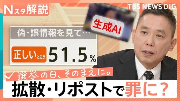 選挙関連の“フェイク動画”急増　「いいね！」や「動画拡散」どんな罪に？ 騙されないためには？【Nスタ解説】【選挙の日、そのまえに。】|TBS NEWS DIG