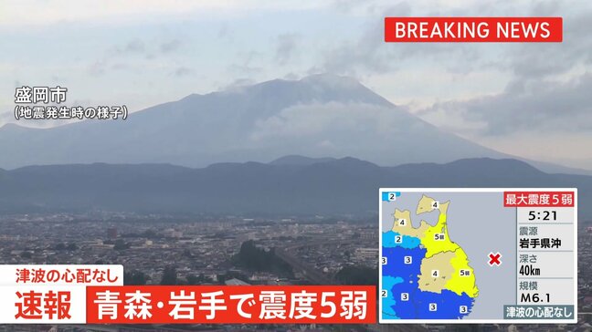 青森県と岩手県で最大震度5弱　津波の心配なし　25日に青森県で最大震度6強を観測した地震の活動域で発生|TBS NEWS DIG