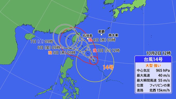台風14号　3日から『非常に強い』勢力に　時速15キロ以下と速度遅い理由は　先島諸島は暴風のおそれ　気象台が説明会（台風情報）　|　沖縄のニュース｜RBC 琉球放送