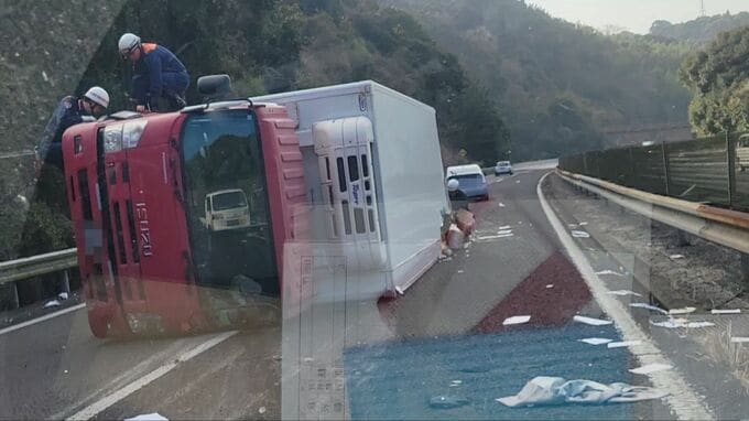 九州道下り・薩摩吉田IC～鹿児島北ICが一時通行止め　トラック横転事故で　|　鹿児島のニュース｜MBC NEWS｜南日本放送