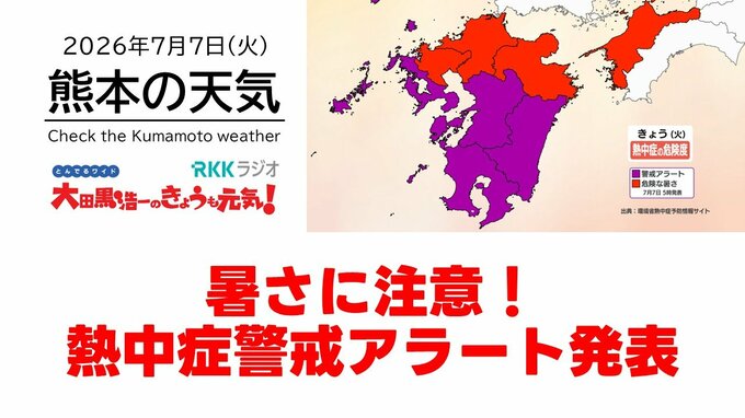 7月7日（火）【熊本の天気】暑さに注意！今年初の熱中症警戒アラート　RKK気象予報士の天気解説 ＜阿蘇や天草のライブカメラも配信中＞|TBS NEWS DIG