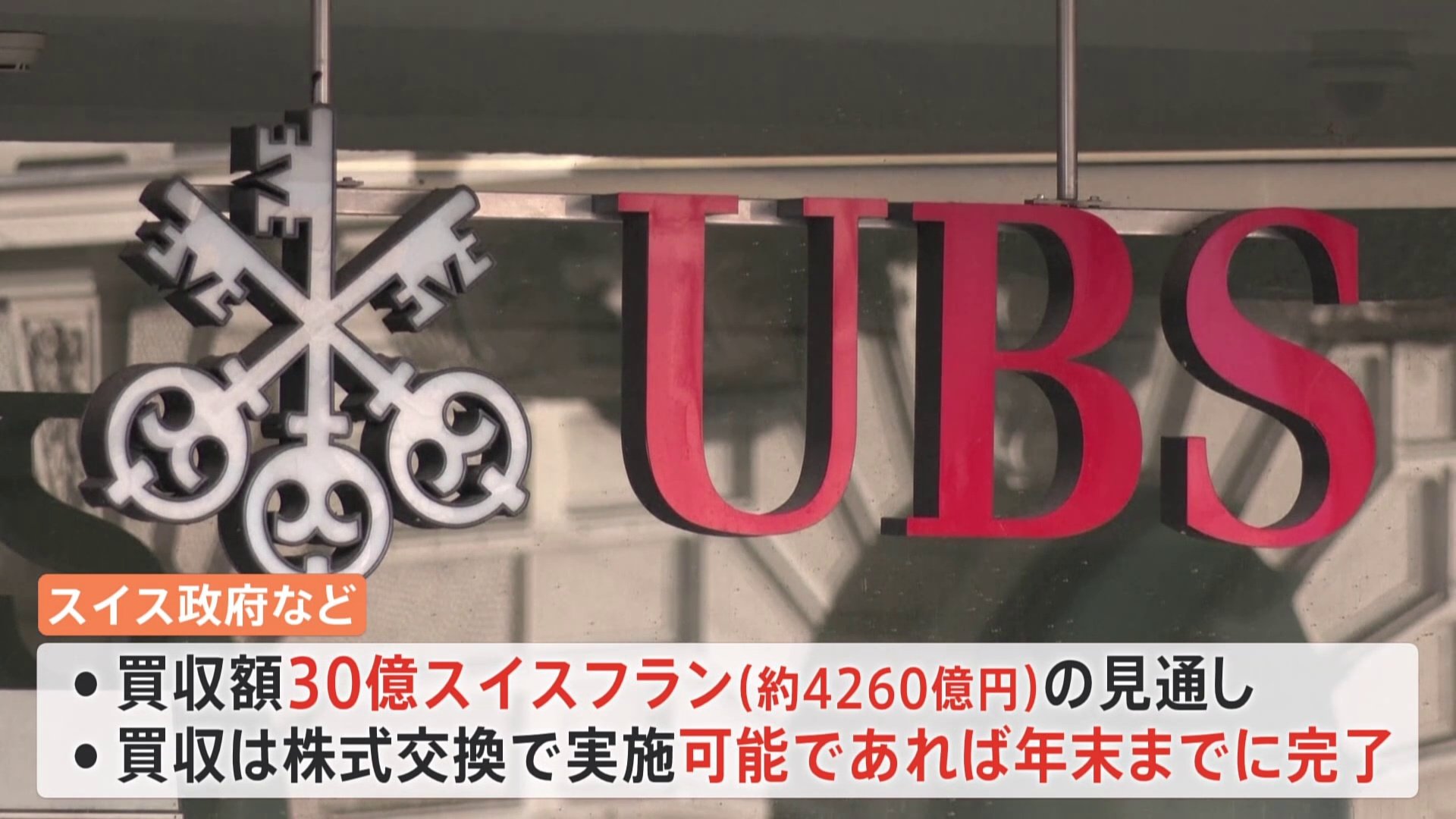 スイスの金融大手「UBS」が「クレディ・スイス」を買収　買収額は約4260億円