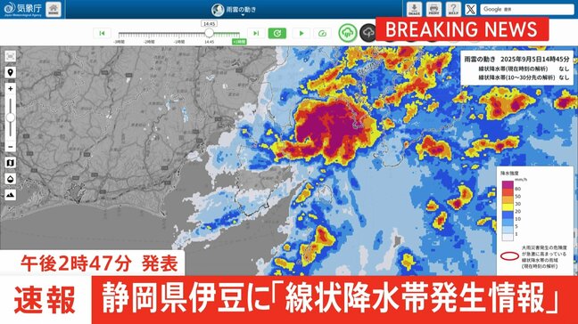【速報】静岡県伊豆に「線状降水帯発生情報」 大雨による水害や土砂災害などの危険度が急激に高まっているおそれ 直ちに身の安全の確保を|TBS NEWS DIG