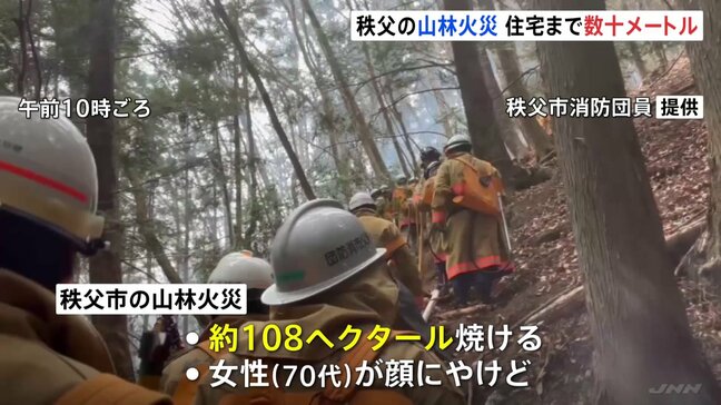 埼玉・秩父の山林火災 火は最も近い住宅まで数十メートルに迫る 約108ヘクタール焼け、消防が270人態勢で消火活動続ける|TBS NEWS DIG