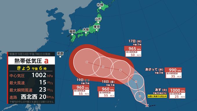 【台風情報】"台風のたまご"=熱帯低気圧は24時間以内に台風に変わる見込み　週末にかけ最大瞬間風速55メートルに発達か　今後の進路予想、雨風シミュレーション、全国の天気を画像で見る　|　山形のニュース│TUYテレビユー山形