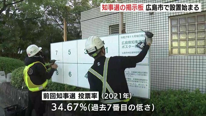 広島県知事選挙　ポスター掲示場設置　10月23日告示・11月9日投開票　前回投票率は「34.67%」　選管が投票呼びかけ|TBS NEWS DIG
