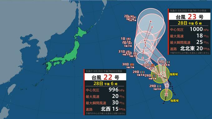 【台風情報】台風第22号(アータウ)と台風23号(バンラン)の最新進路　日本のはるか東を北上する見込み|TBS NEWS DIG