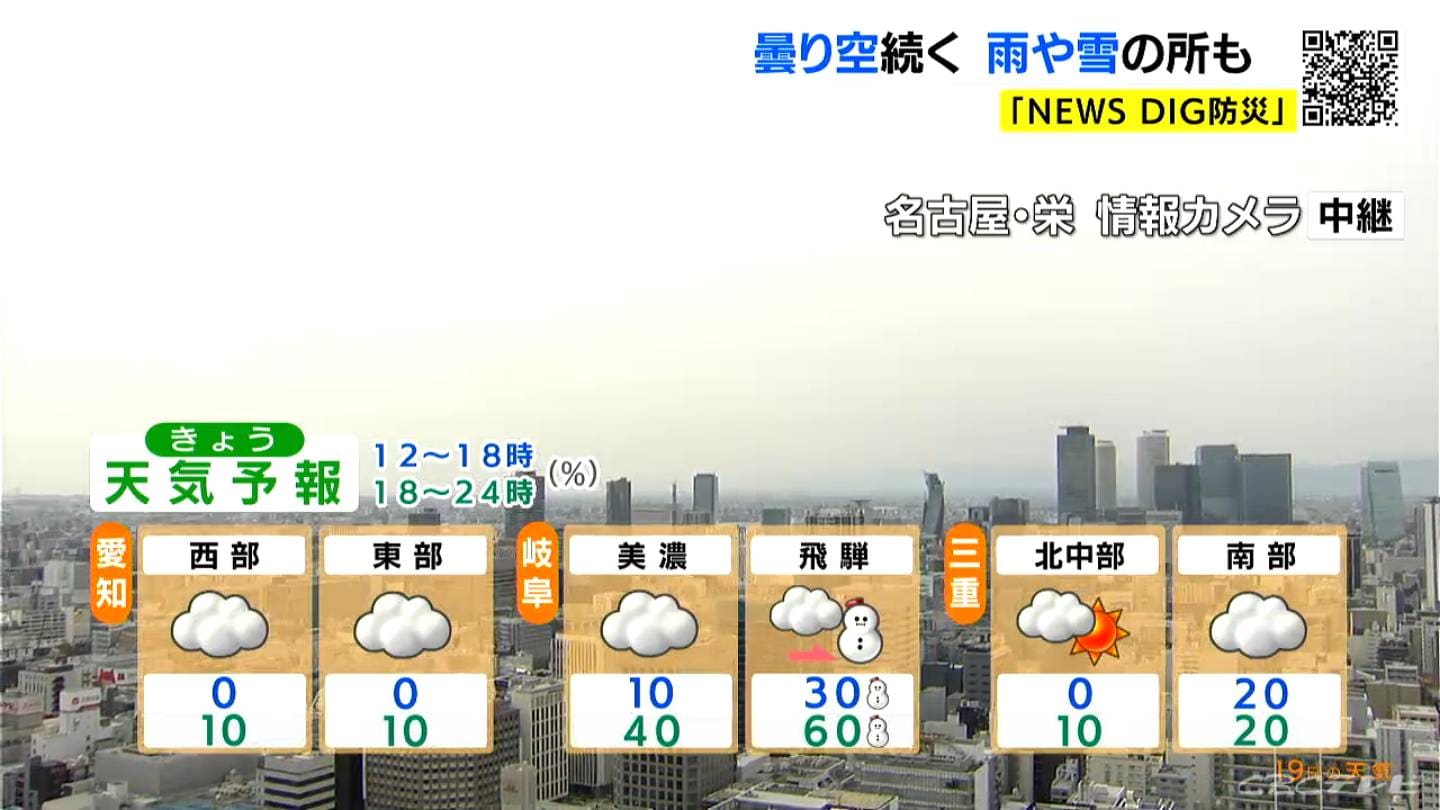 天気予報（3/19昼）曇り空続く 夜は雨や雪の所も