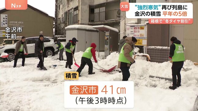 “強烈寒波”再び…金沢の積雪 平年の5倍！東京でも雪…箱根では冬用タイヤでホテルが最大20％オフ|TBS NEWS DIG