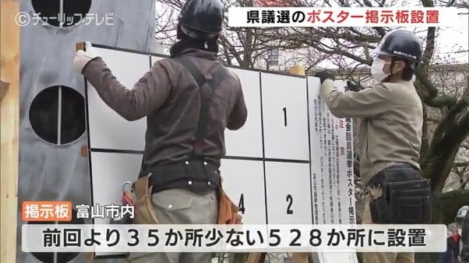 県議選に向けてポスター掲示板の設置作業始まる　富山　|　富山のニュース｜天気・防災｜チューリップテレビ