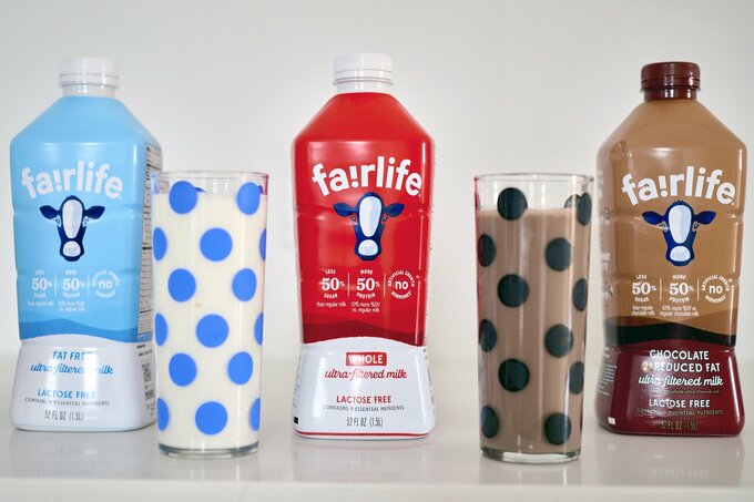 Containers of various flavors of fairlilfe milk