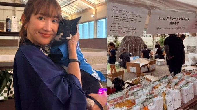 【 熊本地震 】紗栄子の「Think The DAY」八代市で支援物資配布　チャリティーTシャツ売上やスキンケアブランドとの連携で支援|TBS NEWS DIG