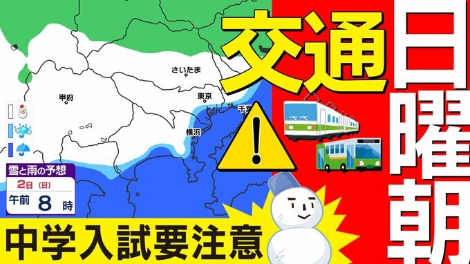 【東京・神奈川・首都圏２月２日（日）雪の予想】中学入試　受験生は早めに家を出よう【雪はどこで いつから降る？／１時間ごと雪シミュレーション】東京・神奈川・埼玉・千葉・群馬・栃木・茨城・山梨の天気予報|TBS NEWS DIG