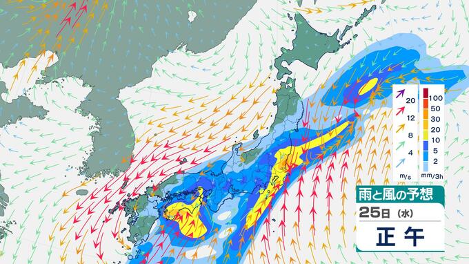 【雨情報】25日(水)は南岸低気圧で大荒れ　関東甲信は大雨に注意・警戒、九州北部で暴風　雨風シミュレーション|TBS NEWS DIG