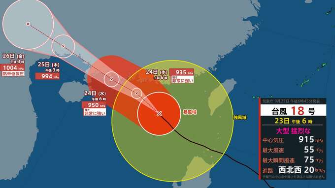 【台風情報】大型で”猛烈な勢力“台風18号（ラガサ）　南シナ海を西北西へ　25日午後にはベトナム上陸の予想【雨と風のシミュレーション】　|　富山のニュース｜天気・防災｜チューリップテレビ