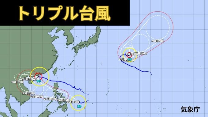 【台風情報】「台風のたまご」が「台風20号」に　強い「台風19号」非常に強い「台風18号」トリプル台風発生 9月24日～10月9日までの16日間天気シミュレーション【気象庁 今後の台風進路は？24日午後3時更新】|TBS NEWS DIG