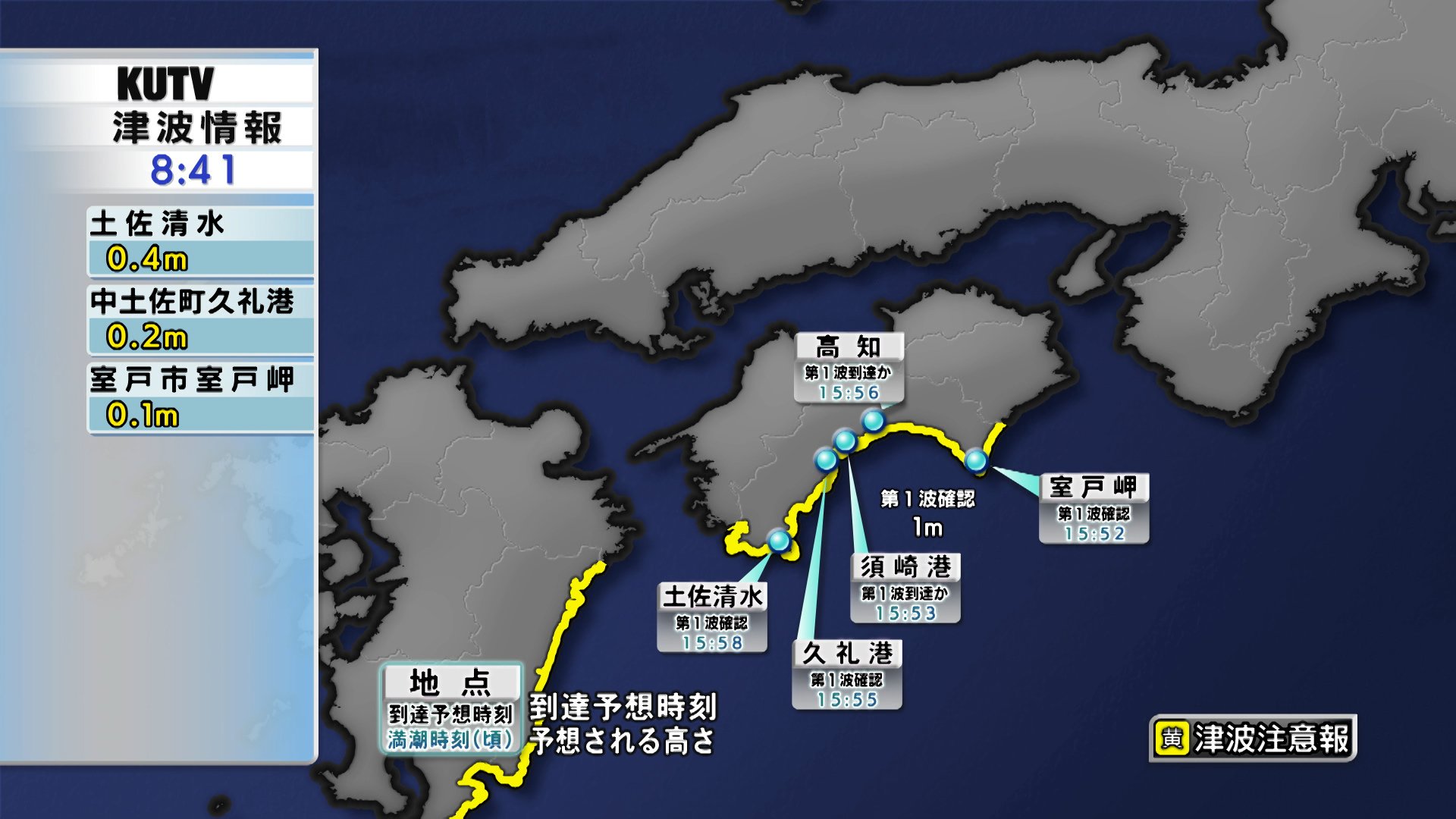 津波注意報】高知県で40センチの津波観測…沿岸部では1万3700世帯に