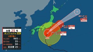 【台風情報】台風25号（ドゥージェン）“大型”で“強い”勢力 21日夕方に関東の南の海上を北東へ 22日は三陸沖へ【雨と風のシミュレーション】　|　富山のニュース｜天気・防災｜チューリップテレビ