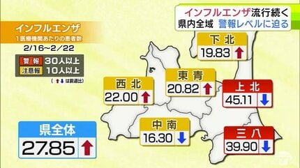インフルエンザの流行続く 青森県内の患者数は5週連続で増加 全域で