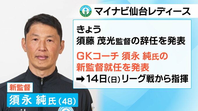マイナビ仙台レディース　須藤茂光監督が辞任　新監督はゴールキーパーコーチ須永純氏が就任　【須藤監督コメント全文掲載】|TBS NEWS DIG