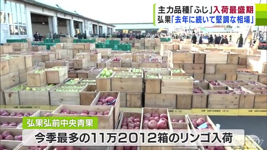 今年産リンゴ「ふじ」20kg1箱 1万7280円の高値 「堅調な相場」で市場に