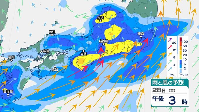 関東地方では28日夕方にかけ雷を伴った激しい雨　「警報級の大雨」土砂災害・河川増水に警戒　東京で1時間雨量「40ミリ」予想　近畿では24時間雨量「200ミリ」予想|TBS NEWS DIG