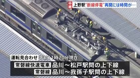 東京・上野駅　架線断線で停電　常磐線一部で運転見合わせ　午後2時の運転再開見込み　断線の原因調べる　JR東日本|TBS NEWS DIG