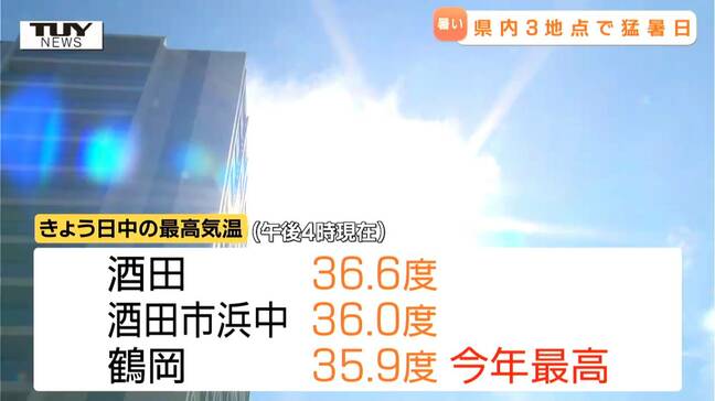 県内3地点で35度以上の猛暑日に　鶴岡では今年の最高気温更新　あすも熱中症に注意（山形）|TBS NEWS DIG
