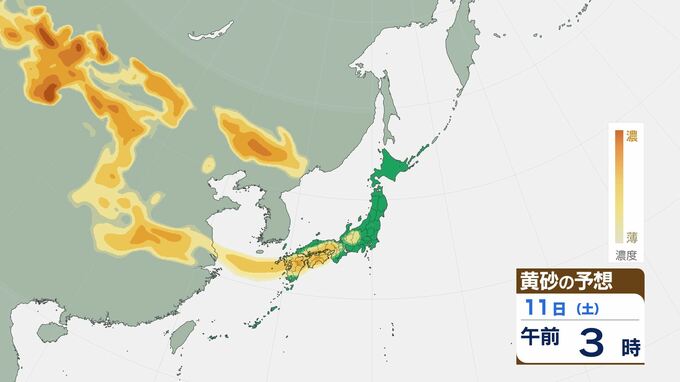 【黄砂情報】10日(金)頃から日本列島広い範囲に黄砂が飛来するおそれ…九州・中国・四国・近畿・東海・関東・東北　アレルギー症状の悪化に注意【11日(土)にかけての黄砂飛来シミュレーション】|TBS NEWS DIG