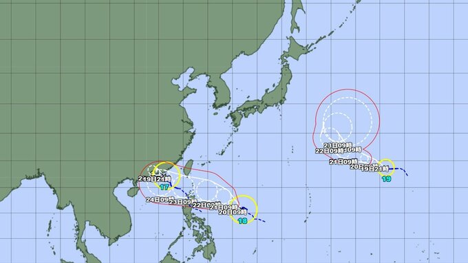 【台風情報】トリプル台風発生　台風17号、18号、19号のこのあとの勢力と進路を詳しく　最大瞬間風速は？ 今後の全国の天気を画像で　気象庁|TBS NEWS DIG