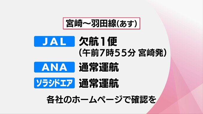 宮崎空港発着の空の便　5日の運航予定|TBS NEWS DIG